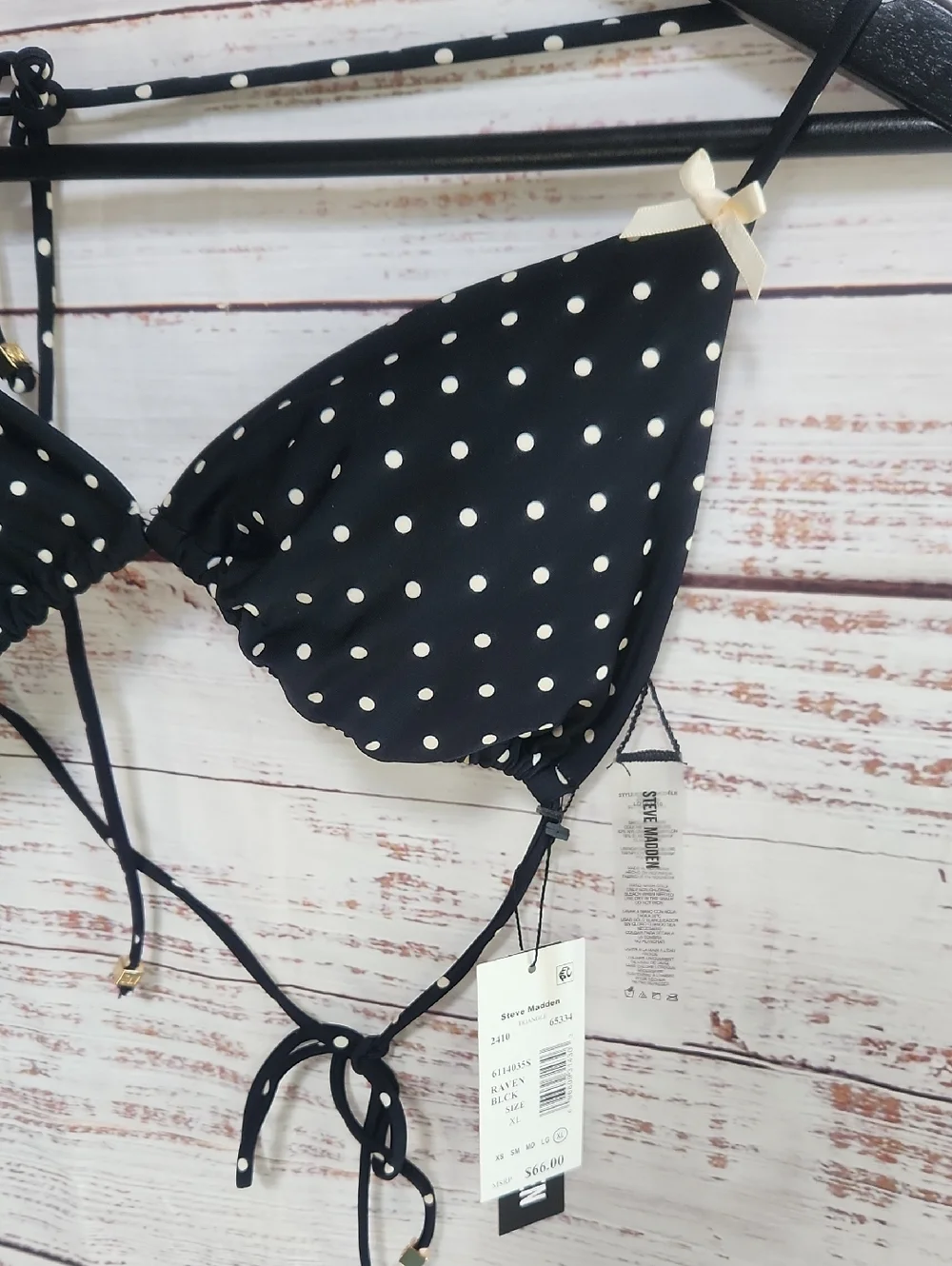 Black Polka Dot Triangle Bikini Top - Picture 2 of 3